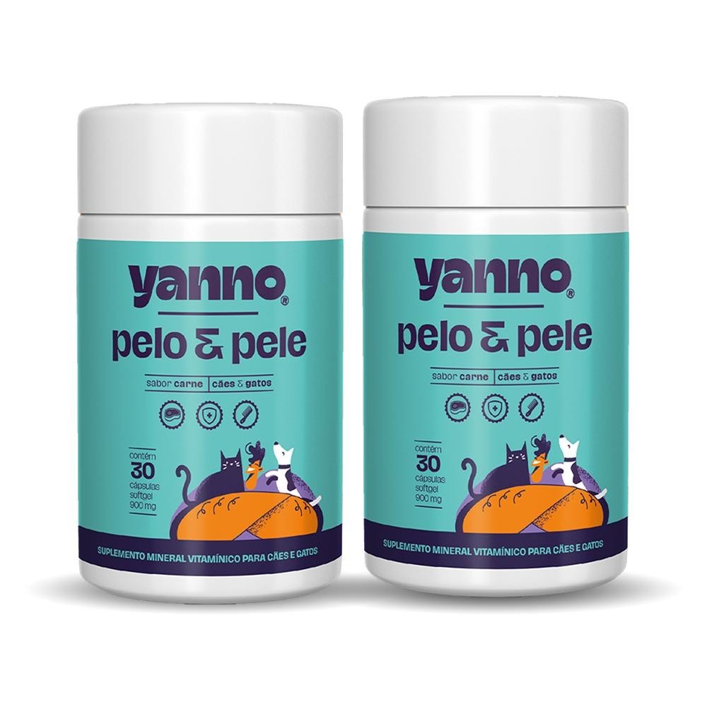 Kit Suplemento Pet Cães Gatos 60 Cáps Reduz Queda Fortalece Restaura Brilho Colágeno Omega 3 Sabor Carne