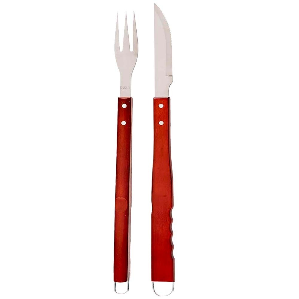 Kit Churrasco Mor com 2 Peças Faca e Garfo de Inox com Cabo Comprido