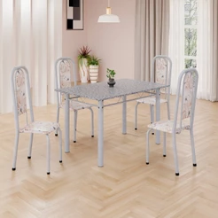 Conjunto de Mesa Retangular 120x75cm Tampo Granito Ocre 4 Cadeiras Lavínea Botanic Bege/Mart Pérola