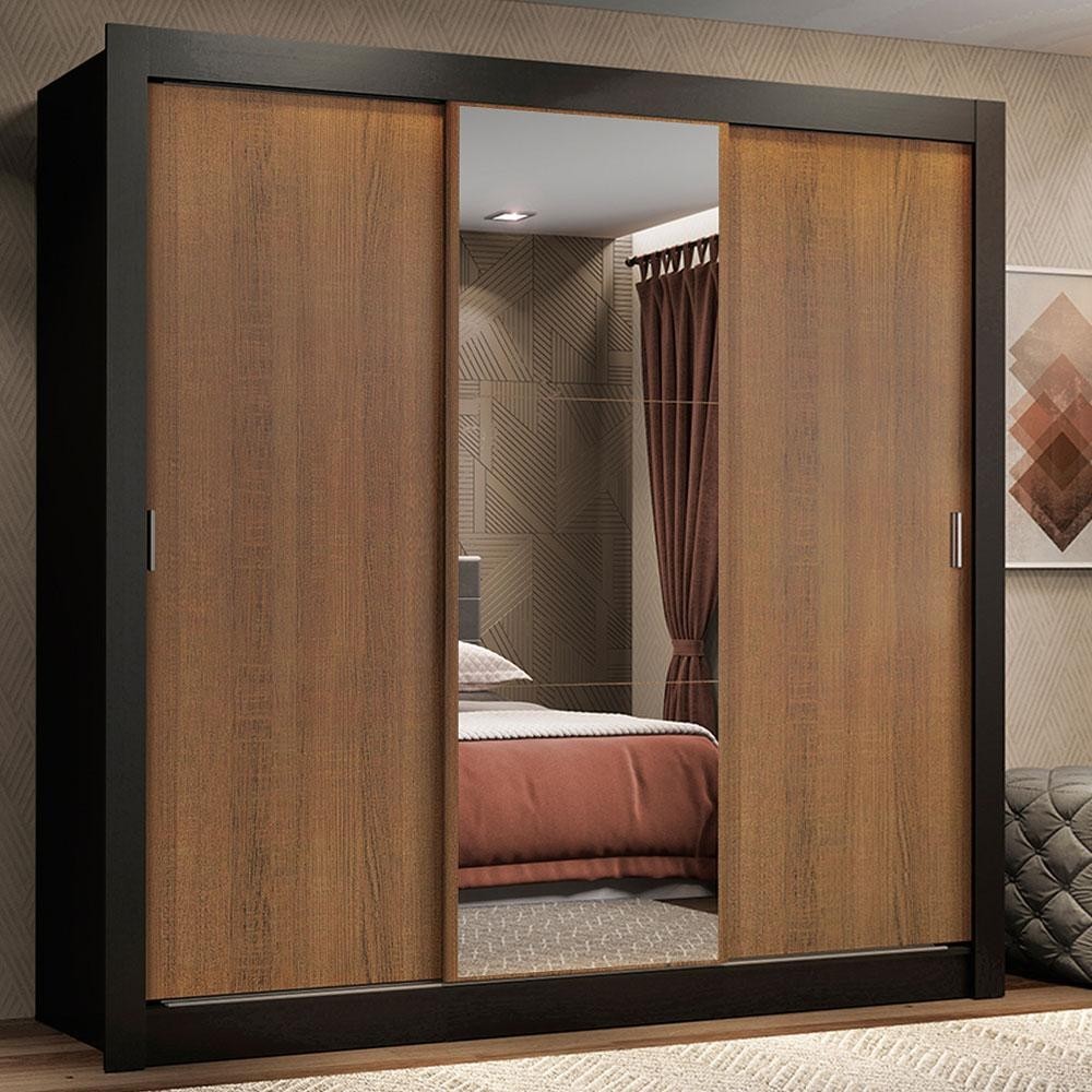 Guarda Roupa Casal Madesa Lyon 3 Portas de Correr com Espelho 2 Gavetas em Oferta na Shopee