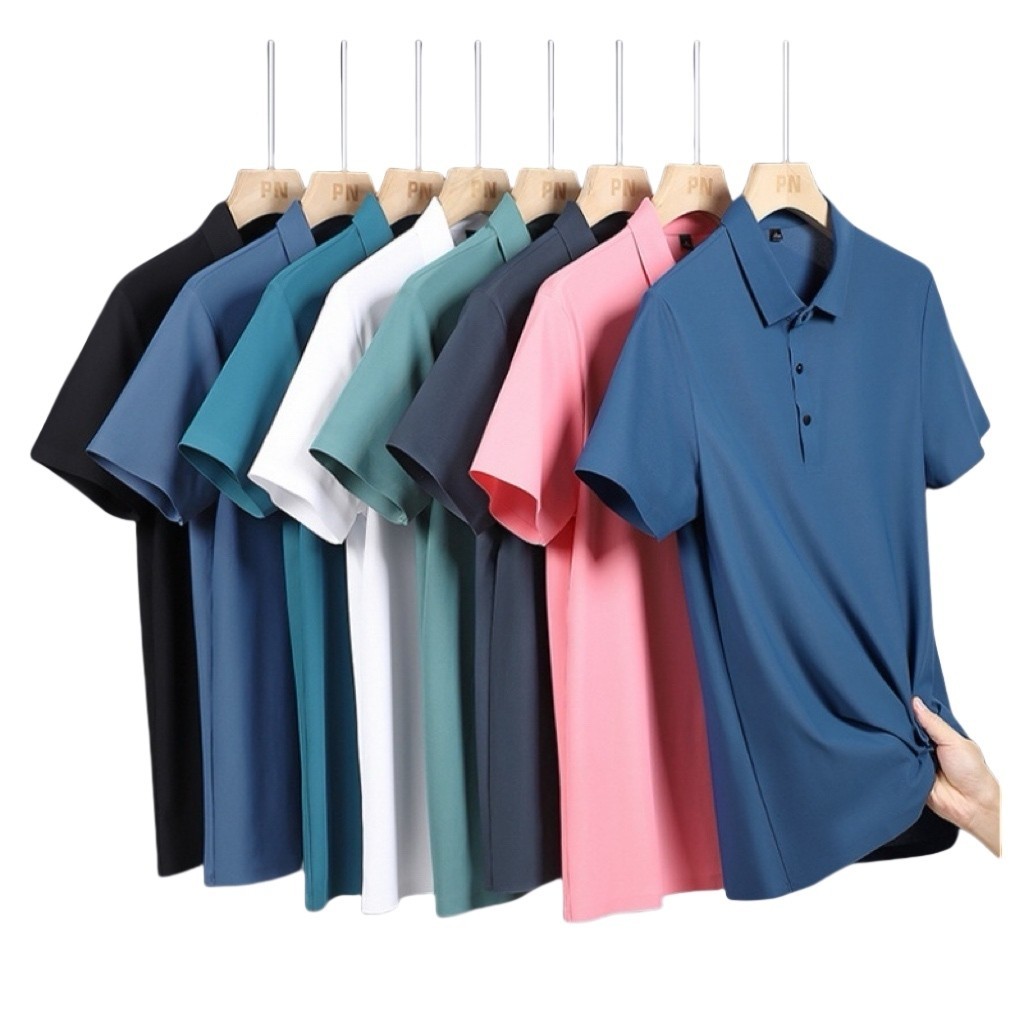Polo masculina manga curta sem costura importada alto padrão Seda gelada em Oferta na Shopee