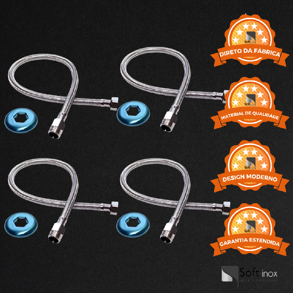 Kit 4 Mangueira Engate Flexível Aço Inox 60 Cm 1/2 Entrada