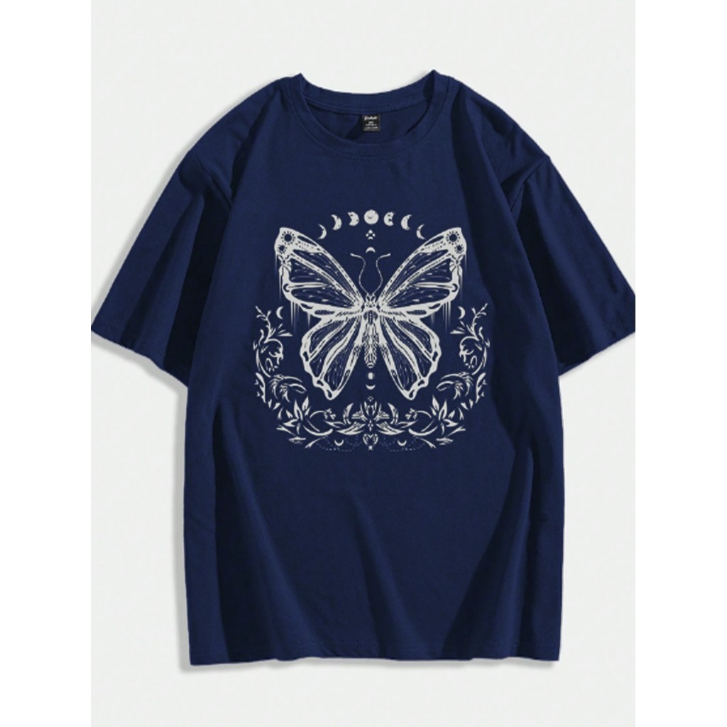 Camiseta Oversized Instagram Estampada Desenho Fases Lua Borboleta Natureza Blusa Plus Size