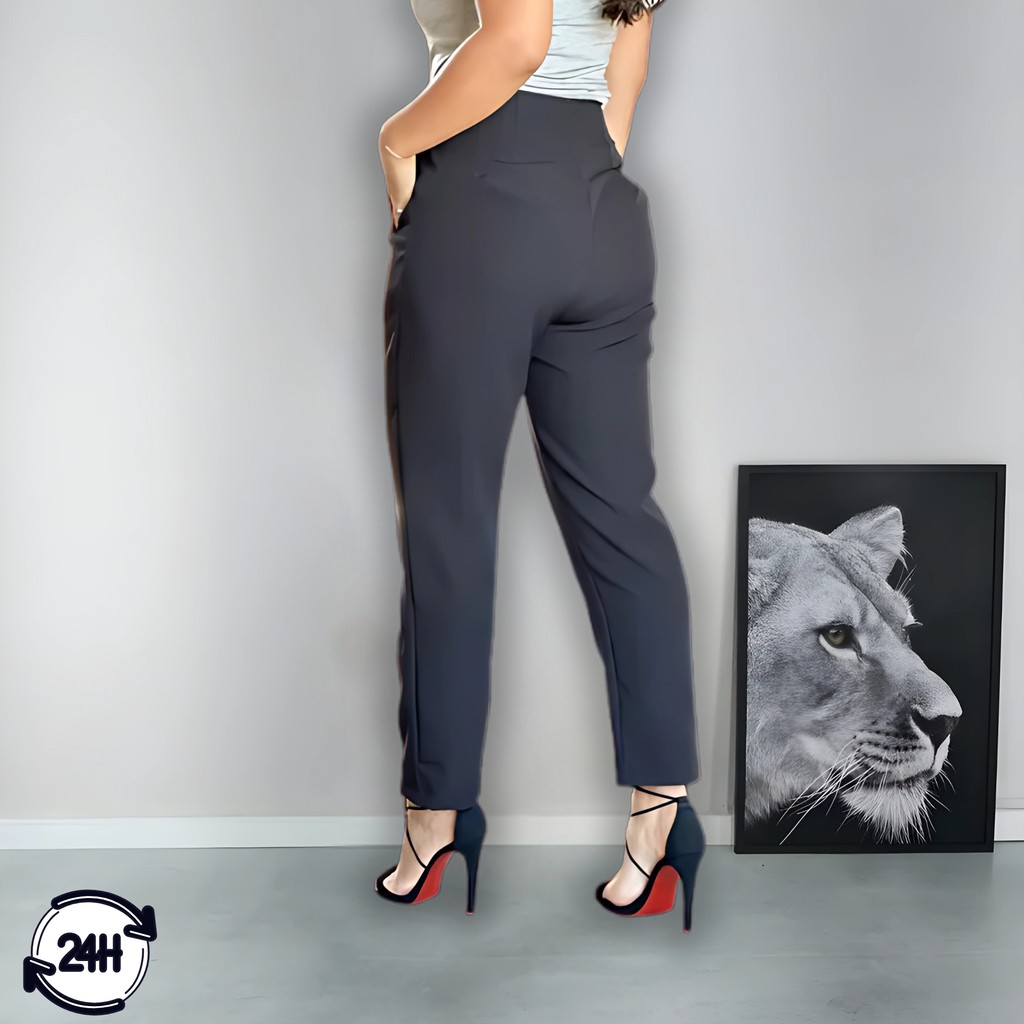 Calça Alfaiataria Plus Size PP ao G3 2025 | Ziper lateral - Cintura Alta em Oferta na Shopee