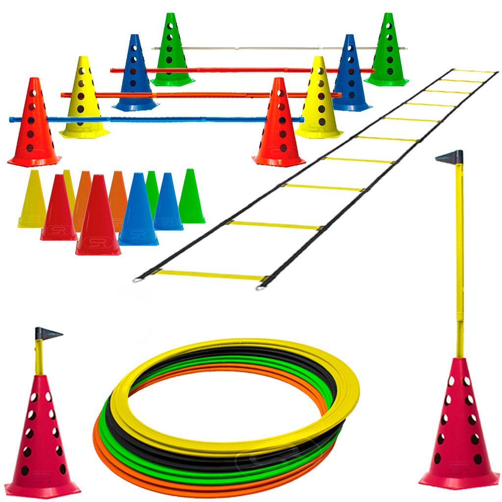 Kit Funcional Cone Demarcatorio Com Barreira C/ 8 Argolas + Escada 5m + Cone 18cm