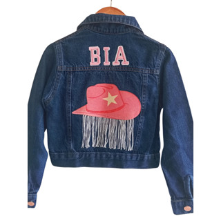 Jaqueta Jeans Infantil Boiadeira Ana castela- Vaquejada_ Personalizada com nome e Chapéu com Franjas em Oferta na Shopee