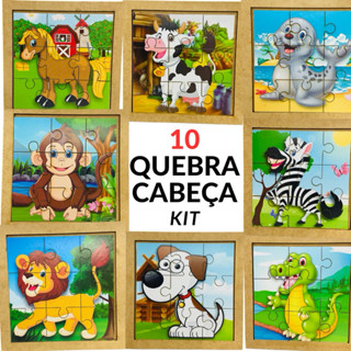 Kit 10 Quebra Cabeça em Mdf 9 Peças Jogo Pedagógico Infantil Lúdico Educativo em Oferta na Shopee