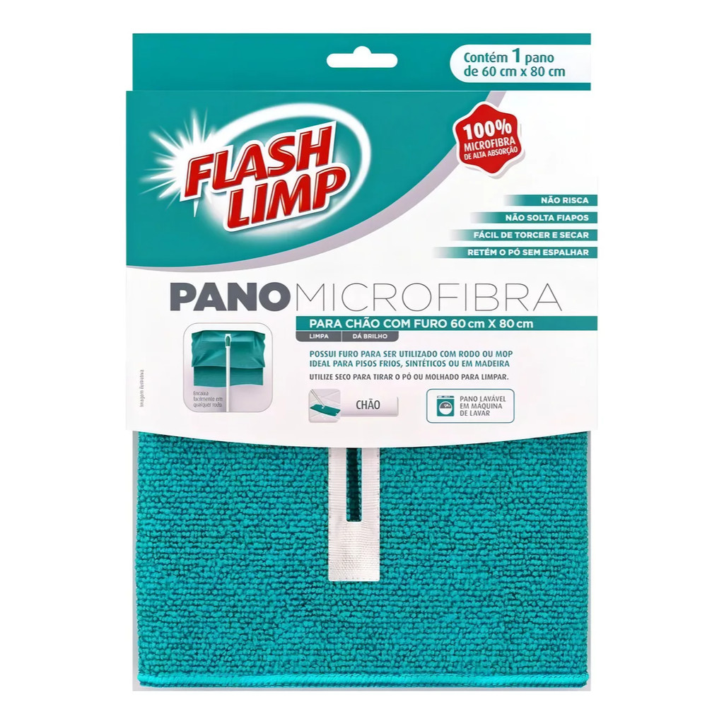 Pano Microfibra De Chão Grande 60x80cm Com Furo Para Rodo Cor Verde-musgo