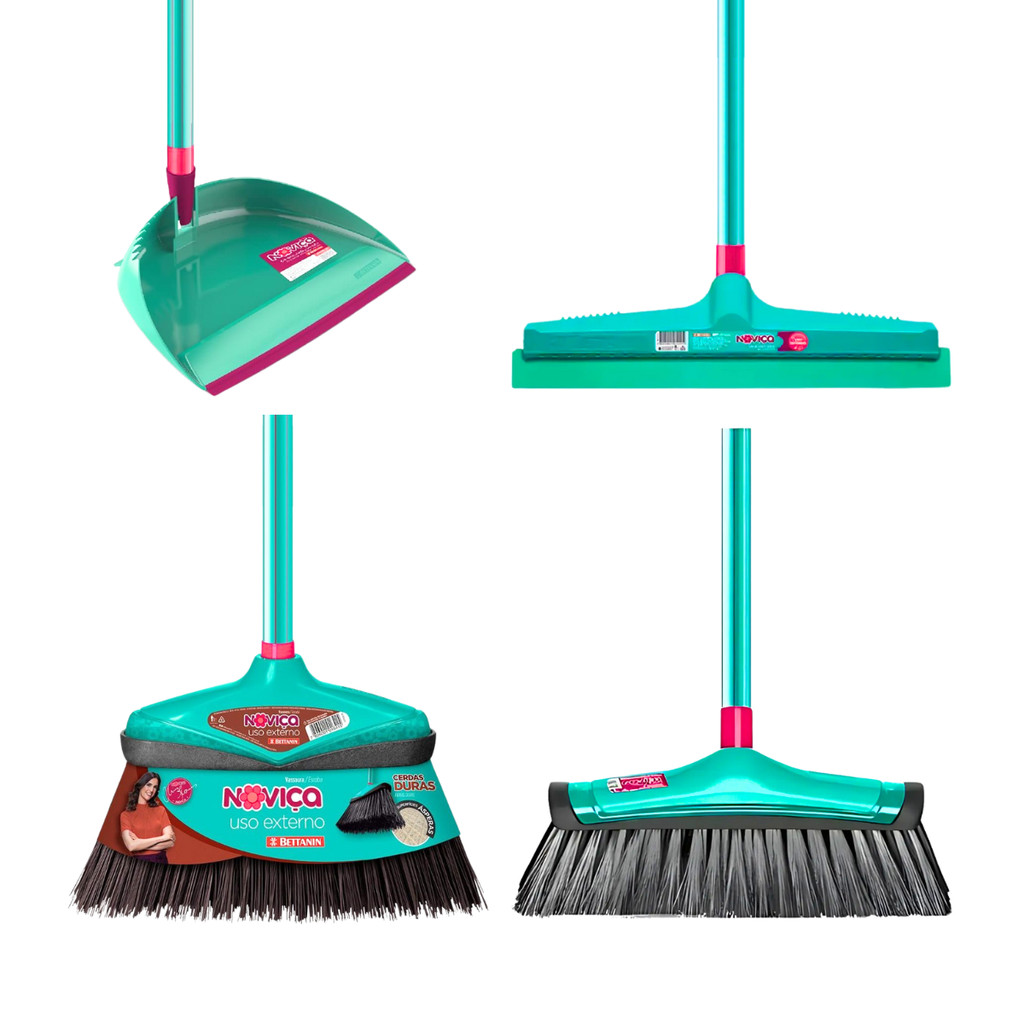 Kit Limpeza Noviça 1 Vassoura Externa 1 Vassoura Interna 1 Pá De Lixo 1 Rodo Com Cabo Eficiente