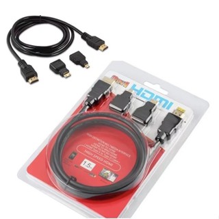Cabo 1.5 Metros HDMI 3 em 1 Com Plug Adaptador Mini Micro HDMI Full HD em Oferta na Shopee