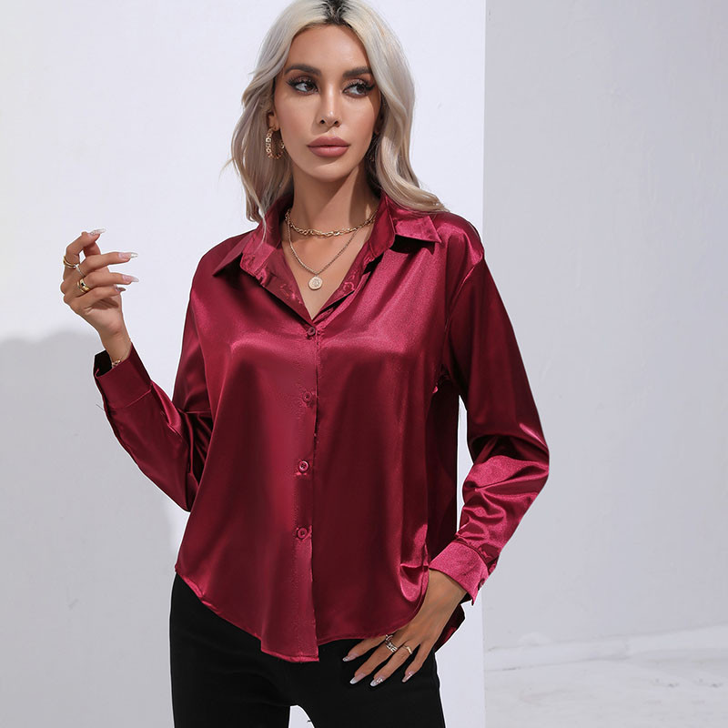 Camisa De Cetim Branca E Blusas Brancas Femininas De Giro DownCollar Button Tops Spring Casual Loose Long Sleeve Blusa Mulher Escritório Senhora Verde
