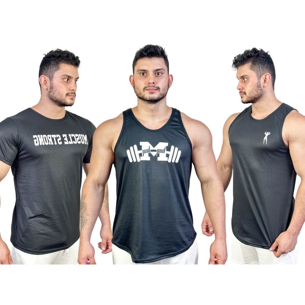 Kit Cobate 3 Peças (Regata Cavada + Regata Tradicional + Camiseta Long)
