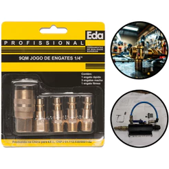 Conjunto 5 Peças Engate Rápido 1/4" Pol Para Compressor De Ar Pneumático Mangueira Eda