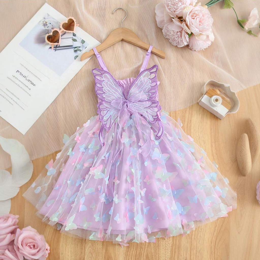 Vestidos Infantis Para Meninas De 2 A 6 Anos , Vestido Com Suspensórios De Verão , Sete Cores , Borboleta , Tule De Prin em Oferta na Shopee