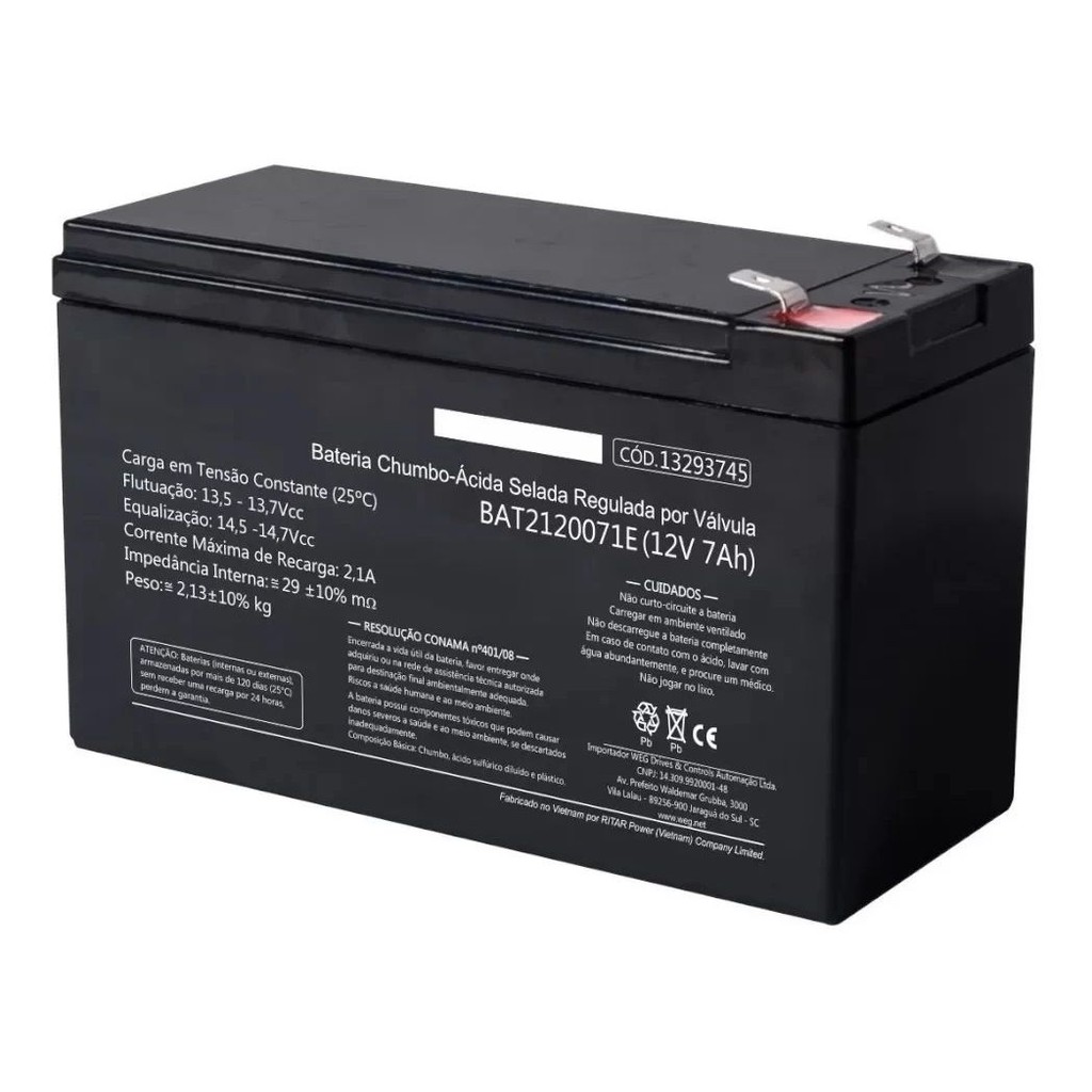 Acumulador de energia Bateria Selada 12V 7Ah Nobreak - WEG