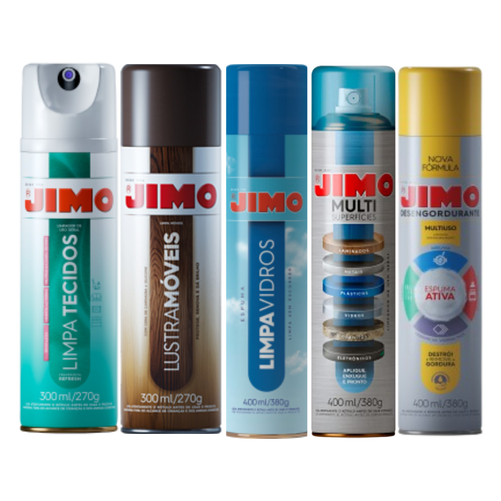 Kit Jimo Limpa Vidros Tecidos Desengordurante Multisuperfícies Lustra Móveis Limpeza Perfeita