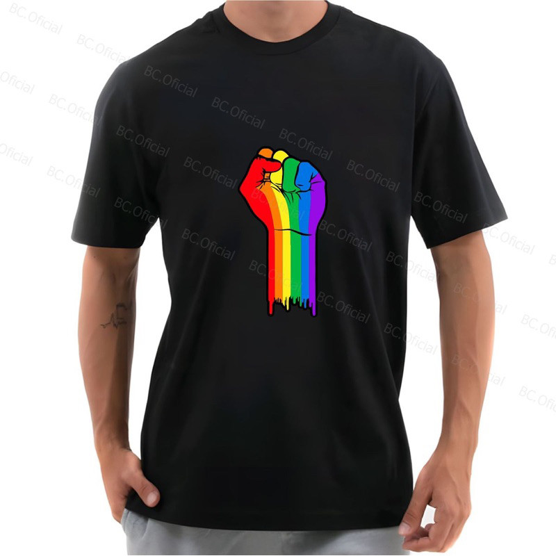 Camiseta Oversized Masculina Feminina T-shirt Estampada Pride Arco-Iris Power 100% algodao 30.1 Movimento