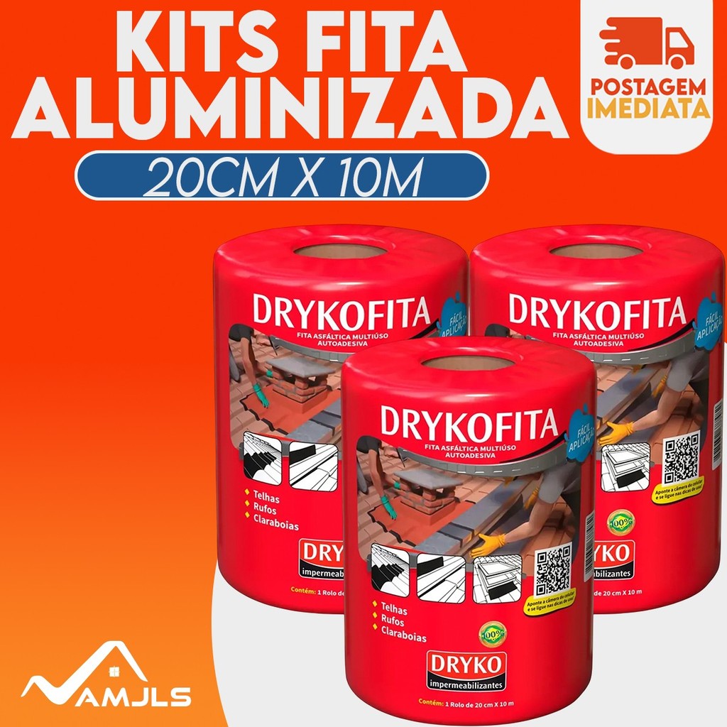 Manta Asfaltica em Fita Aluminio 20cm x 10m Drykofita