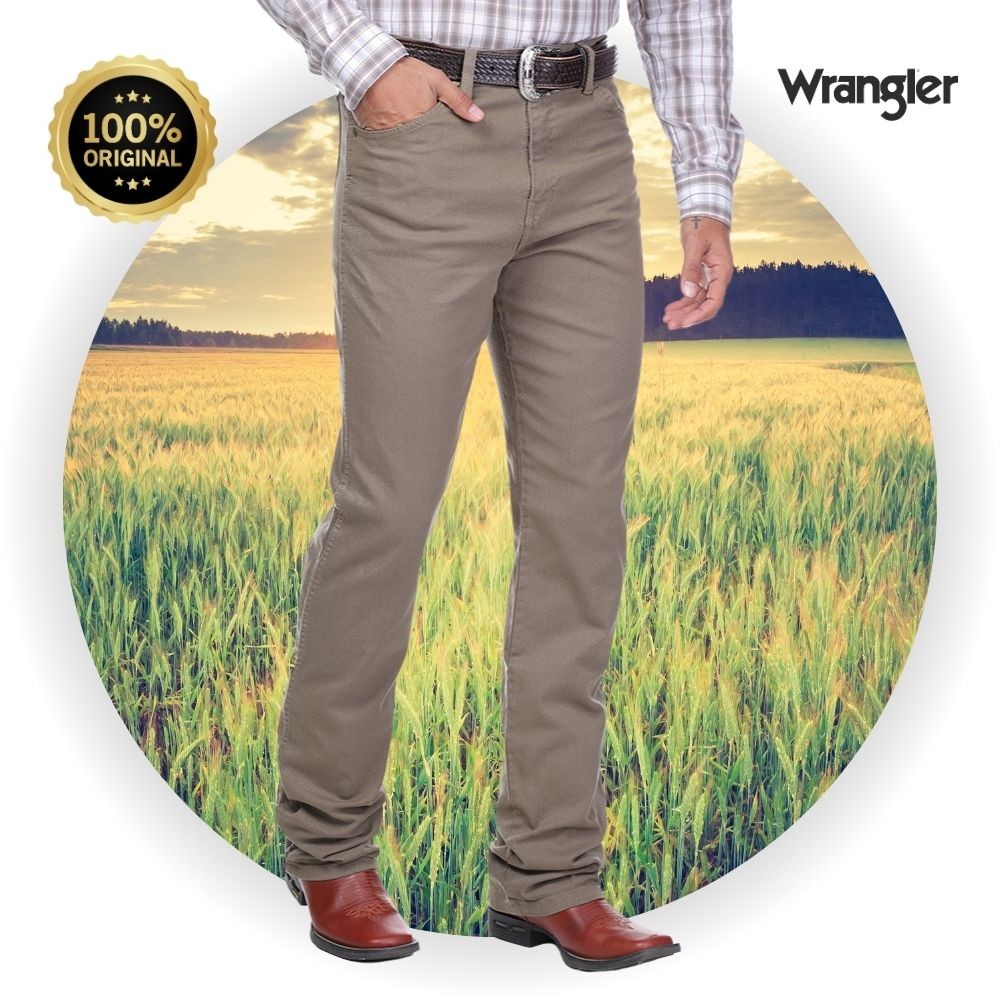 Calça Jeans Caqui Para Usar Com Bota Corte Reto Tradicional Wrangler