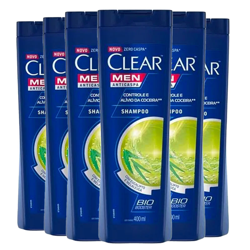 Kit Shampoo Clear Men Anticaspa Controle E Alívio Da Coceira 400ml 6 Unidades - Beauty