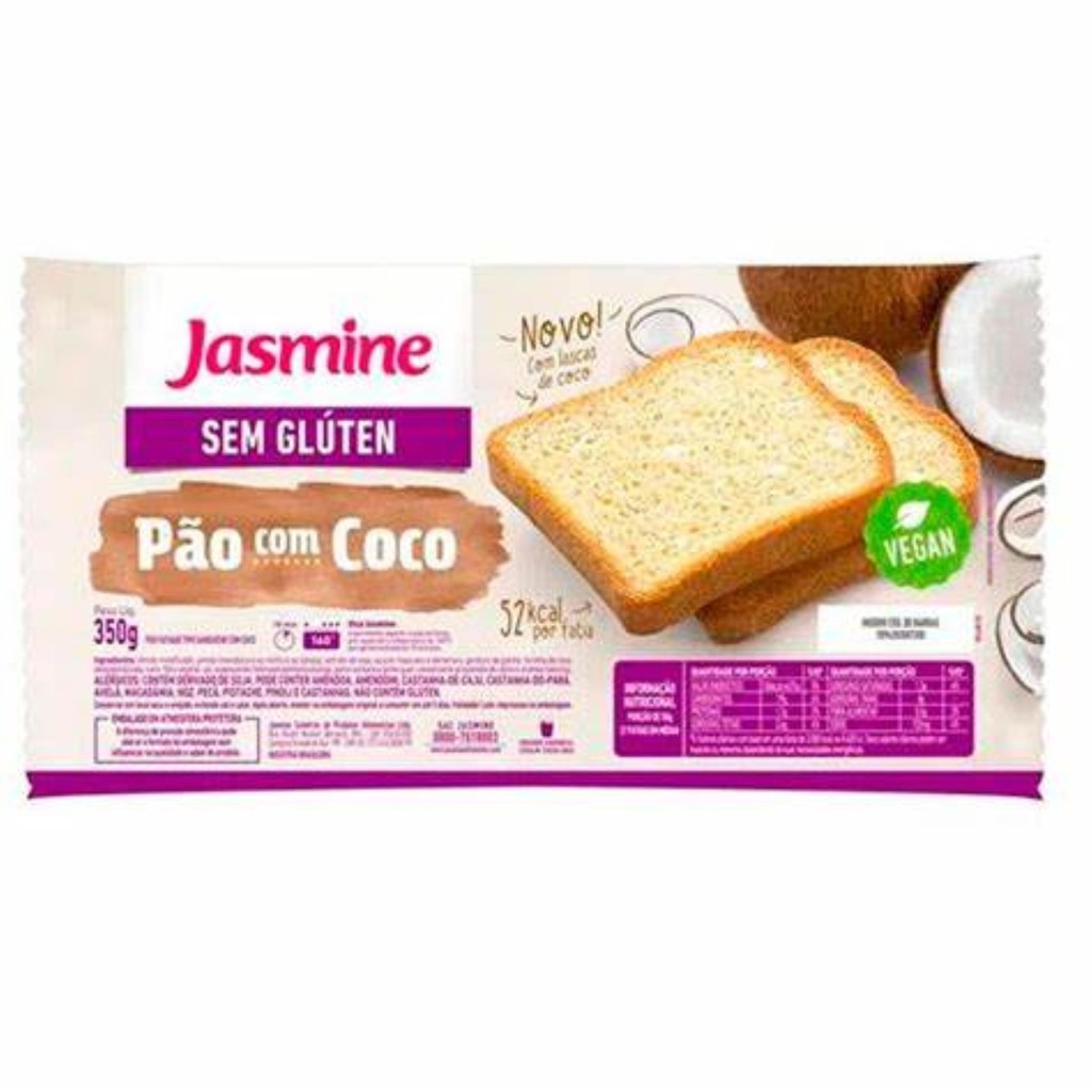 Jasmine Pão de Forma Com Coco Sem Glúten 350g - Food & Beverages