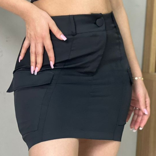 Saia Cargo de Alfaiataria Feminino Elegante e Versátil bolso falso com zíper no meio tamanho pequeno — imagem 2 de 2