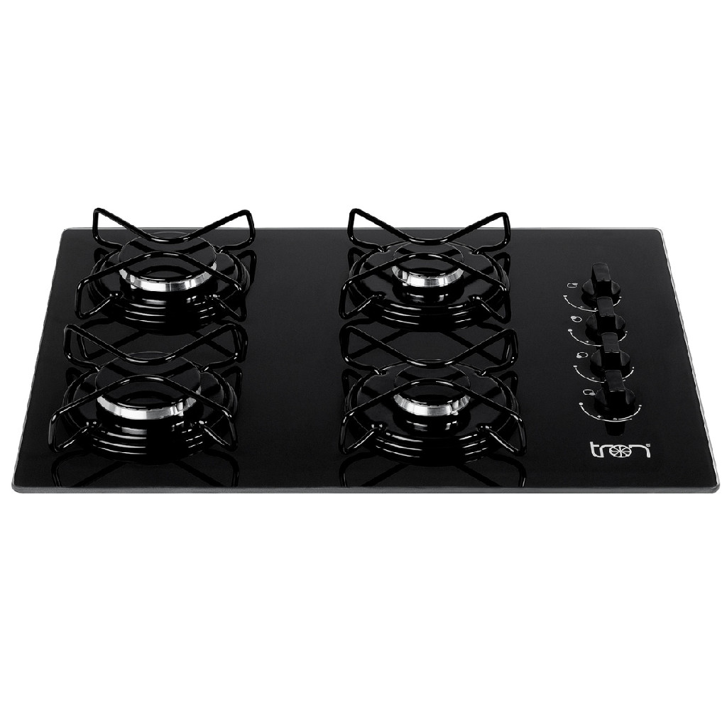 Fogão Cooktop Gás 4 Bocas mesa em vidro preto Bivolt Tron