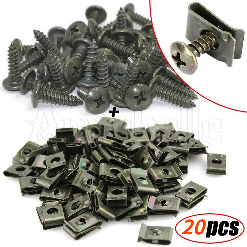 20PCS Clip Metálico Tipo U-Junta De Grampos De Parafuso Com Argola-Base De Fivela Anti-Ferrugem-Fixadores Auto-Roscantes