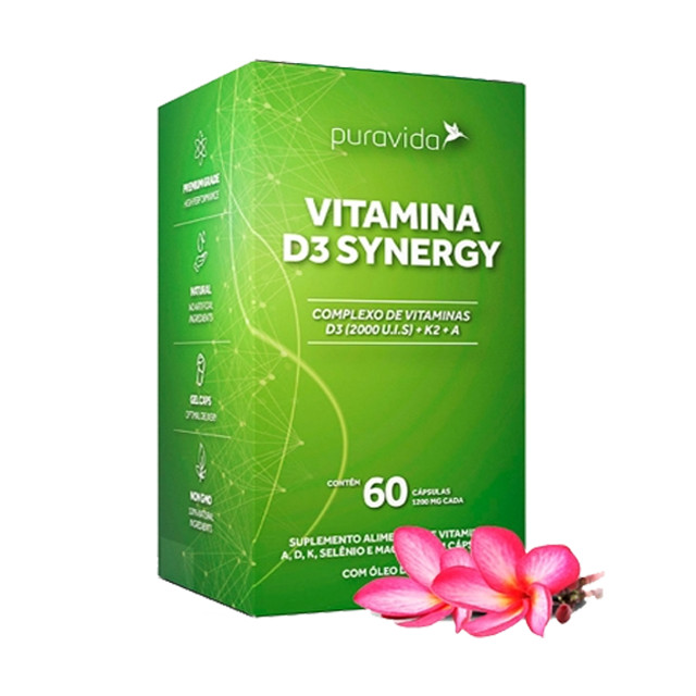 Vitamina D3 Synergy - Suplemento Alimentar de Vitaminas - 60 Cápsulas - PURAVIDA