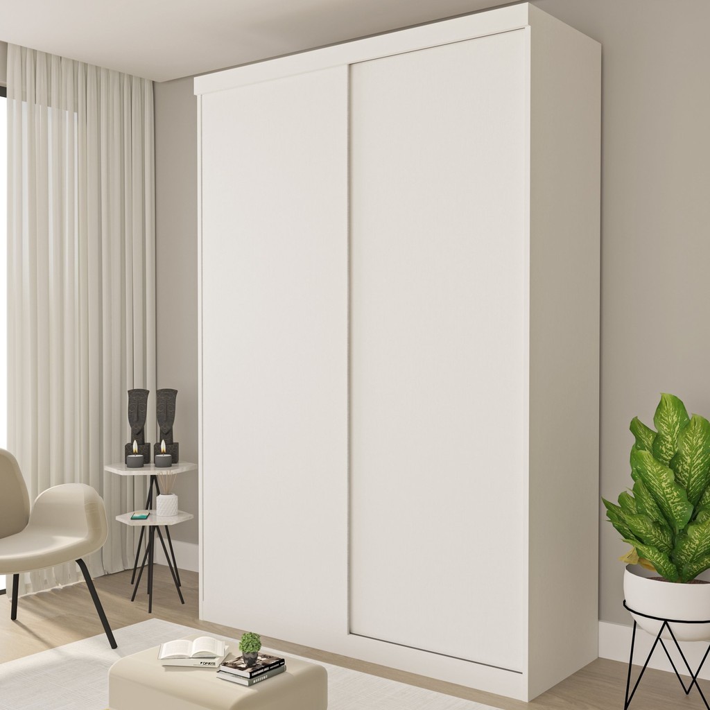 Guarda Roupa Solteiro Premium Kiara 138cm 2 Portas 2 Gavetas Espresso Móveis Branco - Mom & Baby