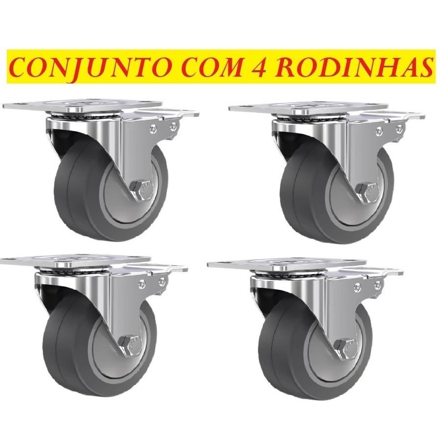 Conjunto 4 Rodinhas 8x6cm Giratórias Para Moveis Pesado Reforçado Multiúso Prático em Oferta na Shopee
