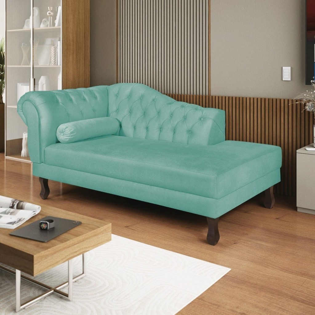 Diva Recamier Dora 140cm Lado Direito Azul Tiffany Suede Azul Tiffany