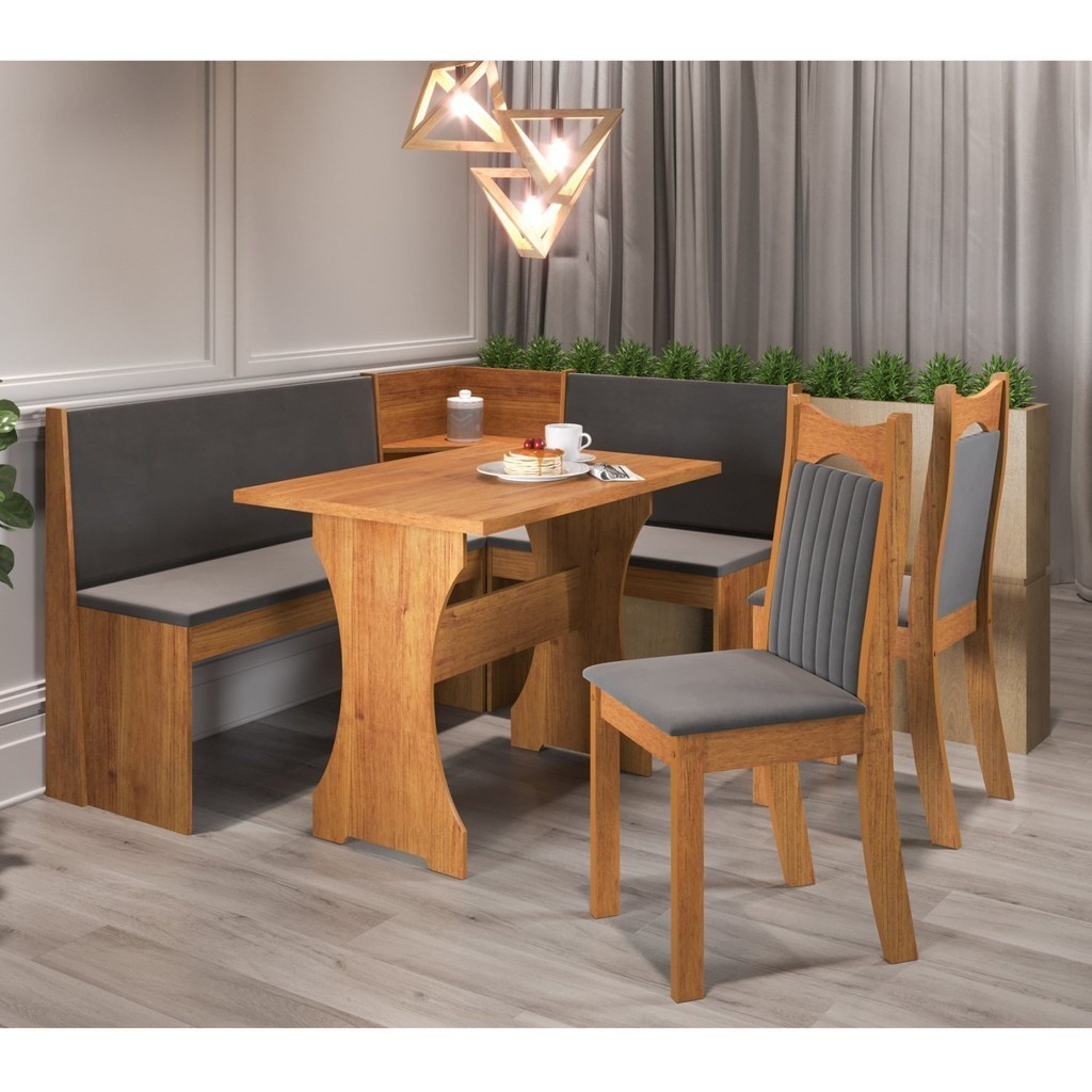 Canto Alemão Bueno com 2 Cadeiras Dalas Mel/Grafite em Oferta na Shopee