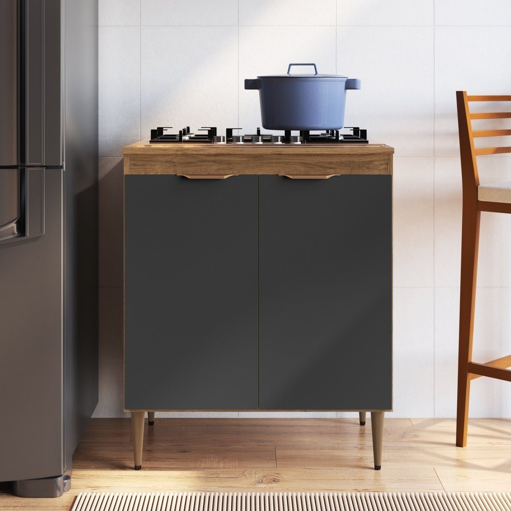 Armário Balcão para Cooktop 2 Portas 70cm Veneza Modulada Mel/Grafite em Oferta na Shopee