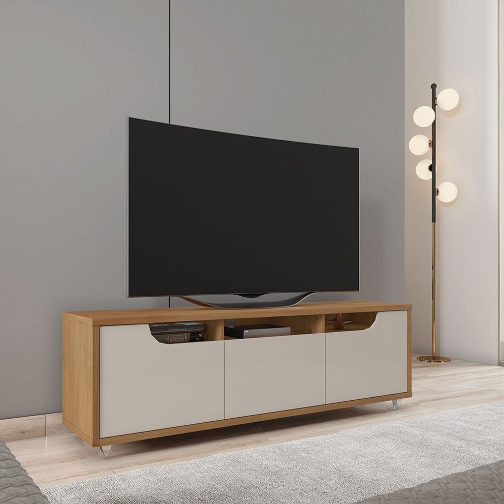 Rack para TV até 60 Polegadas 160cm 1 Gaveta 2 Portas Jersey Cedro/Off White em Oferta na Shopee