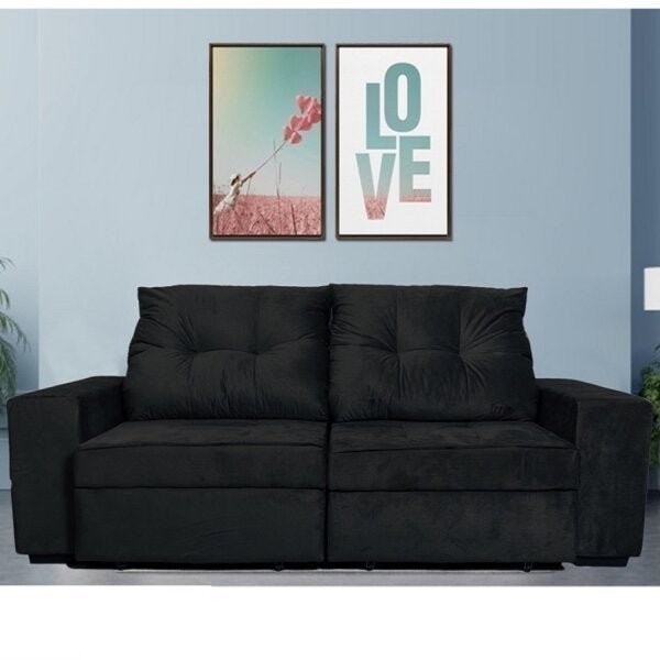 Sofá Retrátil e Reclinável 3 Lugares com Baú  Preto em Oferta na Shopee
