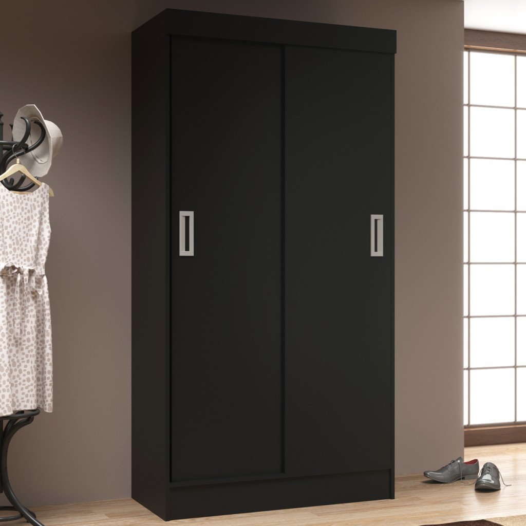 Guarda-Roupa Solteiro Berlim 2 Portas de Correr Preto - Evidencia Móveis em Oferta na Shopee