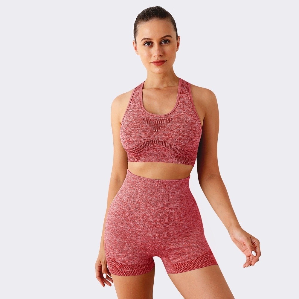 O novo Top Sports 2 Peças Conjuntos Academia Top academia Fitness Feminino kit Leggings Top Bra Shorts Levanta Bumbum Short de Academia