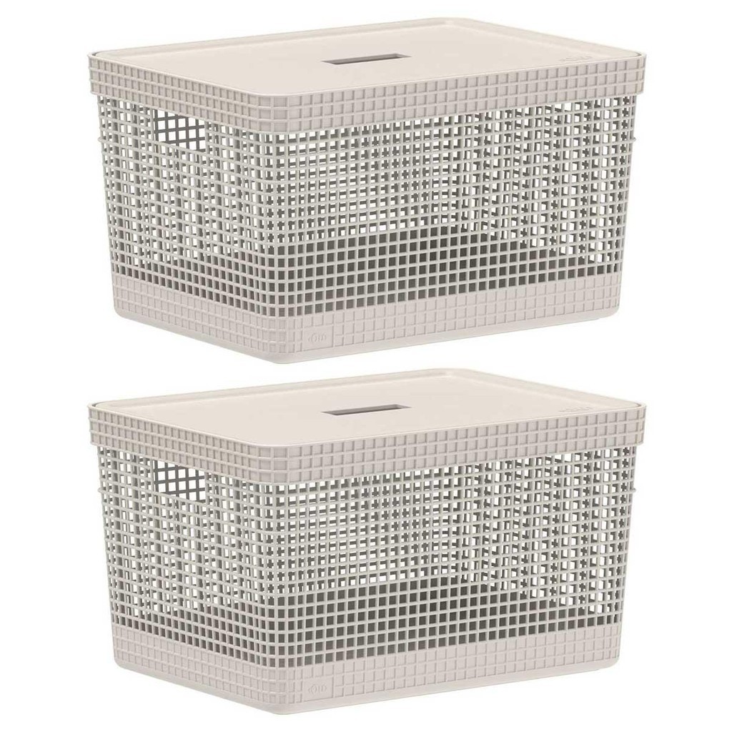 2x Cesto 20L Organizador Multiuso OU Grid Bege com Tampa em Oferta na Shopee