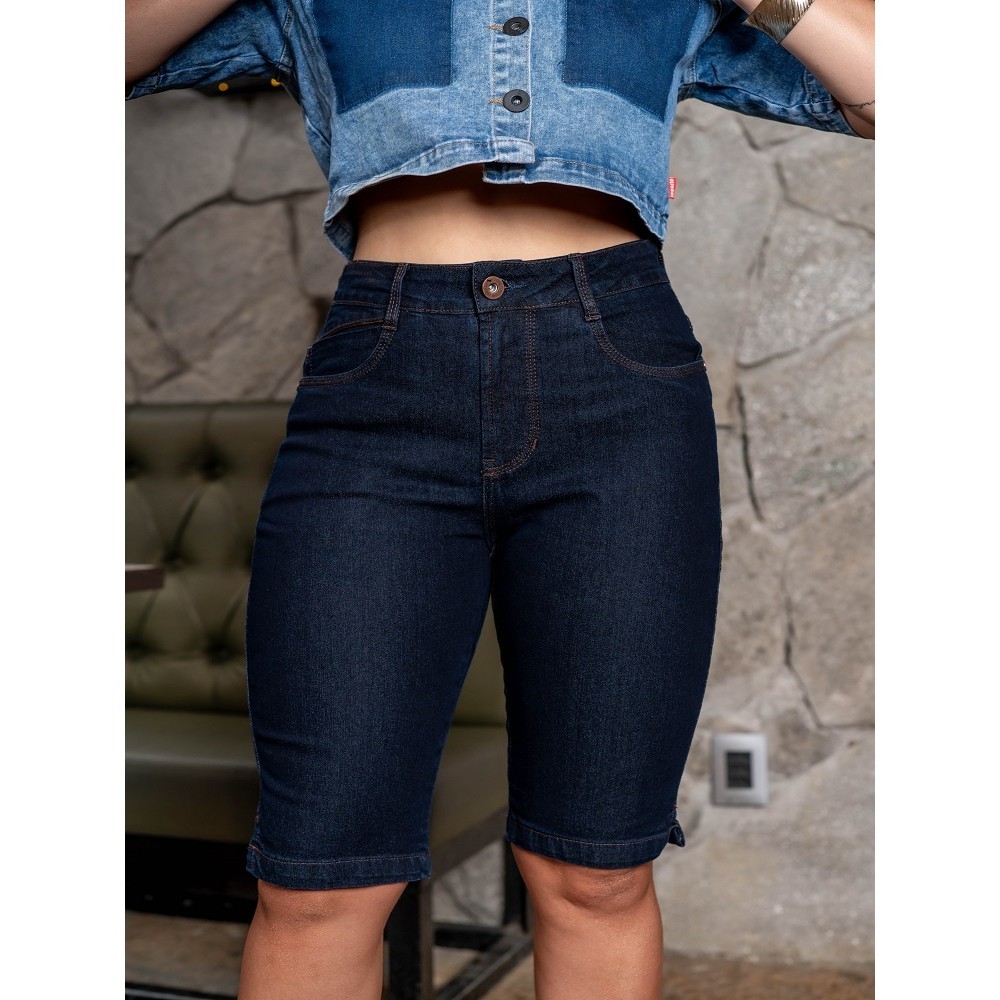 Bermuda Jeans Feminina Estilo Panta Curta com Elastano Cintura Alta