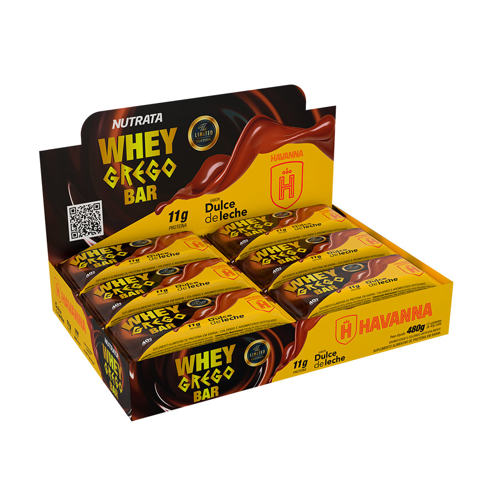 WHEY GREGO BAR SABOR DULCE DE LECHE HAVANNA DISPLAY 12 BARRAS DE 40G NUTRATA