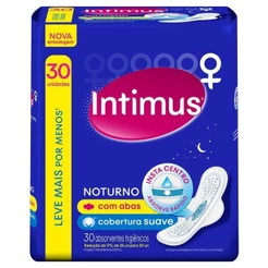 Absorvente Intimus Noturno Suave com Abas 30 Unidades Leve Mais Por Menos