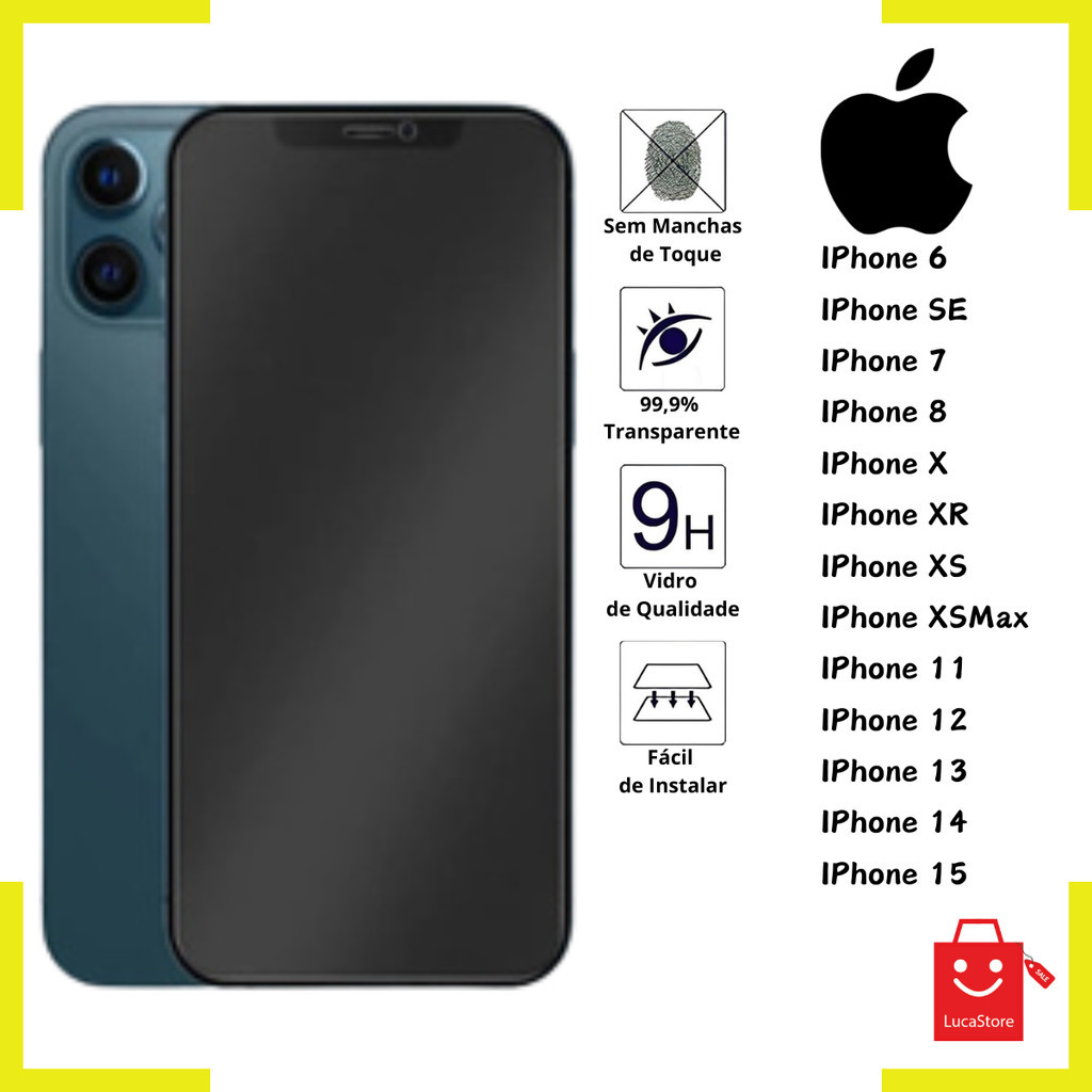 Pelicula De Vidro Fosco Privacidade 3D Anti-Digital Para IPhone 6 7 8 Plus Xr 11 12 13 14 15 Pro Max em Oferta na Shopee