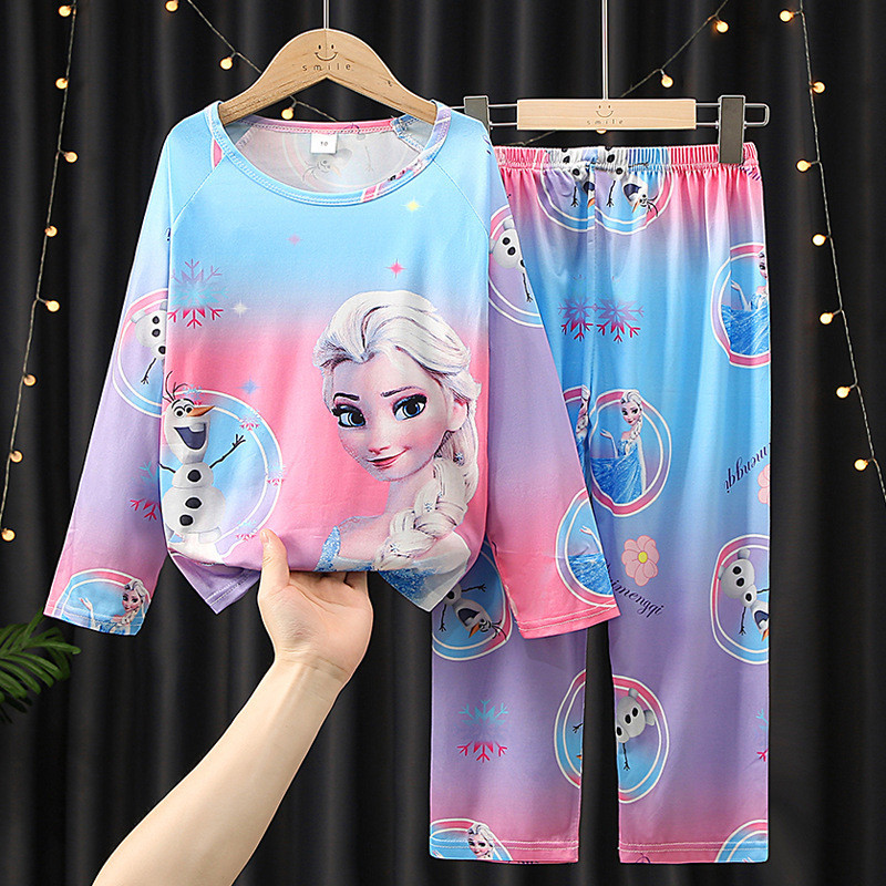 2-14 Pijamas Infantis, Meninos Meninas Elsa Pattern de manga comprida Loungewear