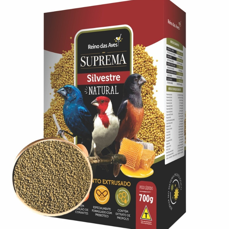 Suprema Silvestre Natural Extrusada Curió Bicudo Azulão Coleira Cardeal 700gr - Reino Das Aves