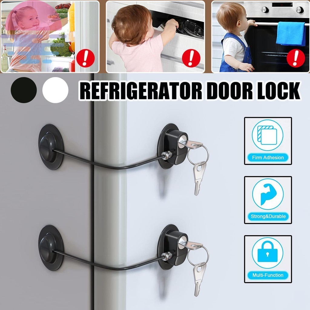 Trava Tranca para Geladeira Freezer Porta Janela Gaveta Não Precisa Furar Com Chave Porta Geladeira Freezer Segurança Do Bebê Fechadura Porta Armário Segurança Bebê Geladeira Fixação