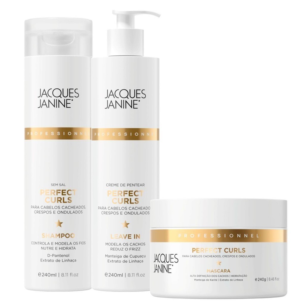 Kit Jacques Janine Power Perfect Curls Shampoo 240ml Leave-In Ativador 240ml Máscara Hidratação 240g