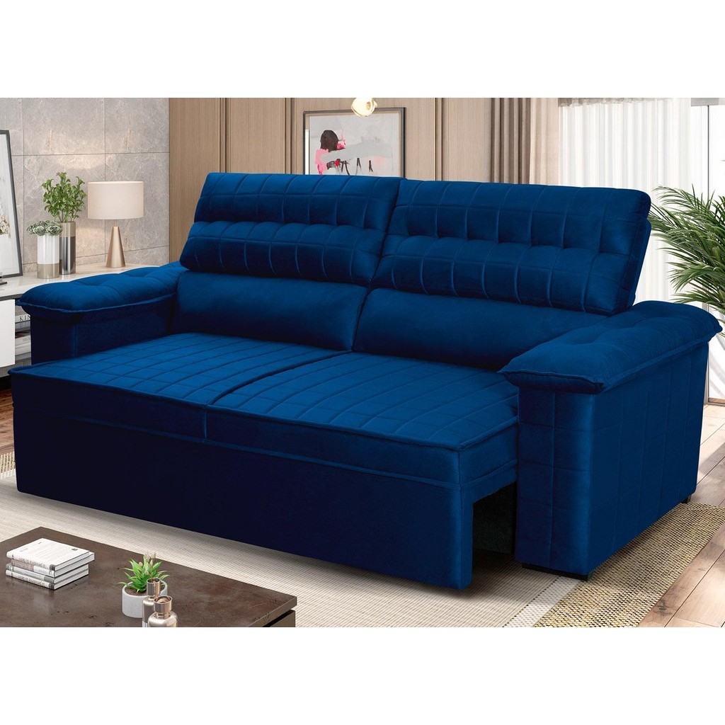 Sofá Retrátil Reclinável 2 lugares 1,80m Quantum Suede Velut Azul - King House em Oferta na Shopee