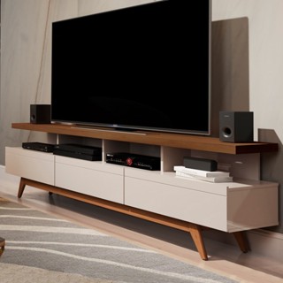Rack para TV Até 72 Polegadas Vivare Wood 3 Gavetas Off White/Freijo - Giga Móveis em Oferta na Shopee