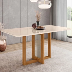 Mesa de Madeira Natalí com Vidro Nature/Off White Sc71 - Henn